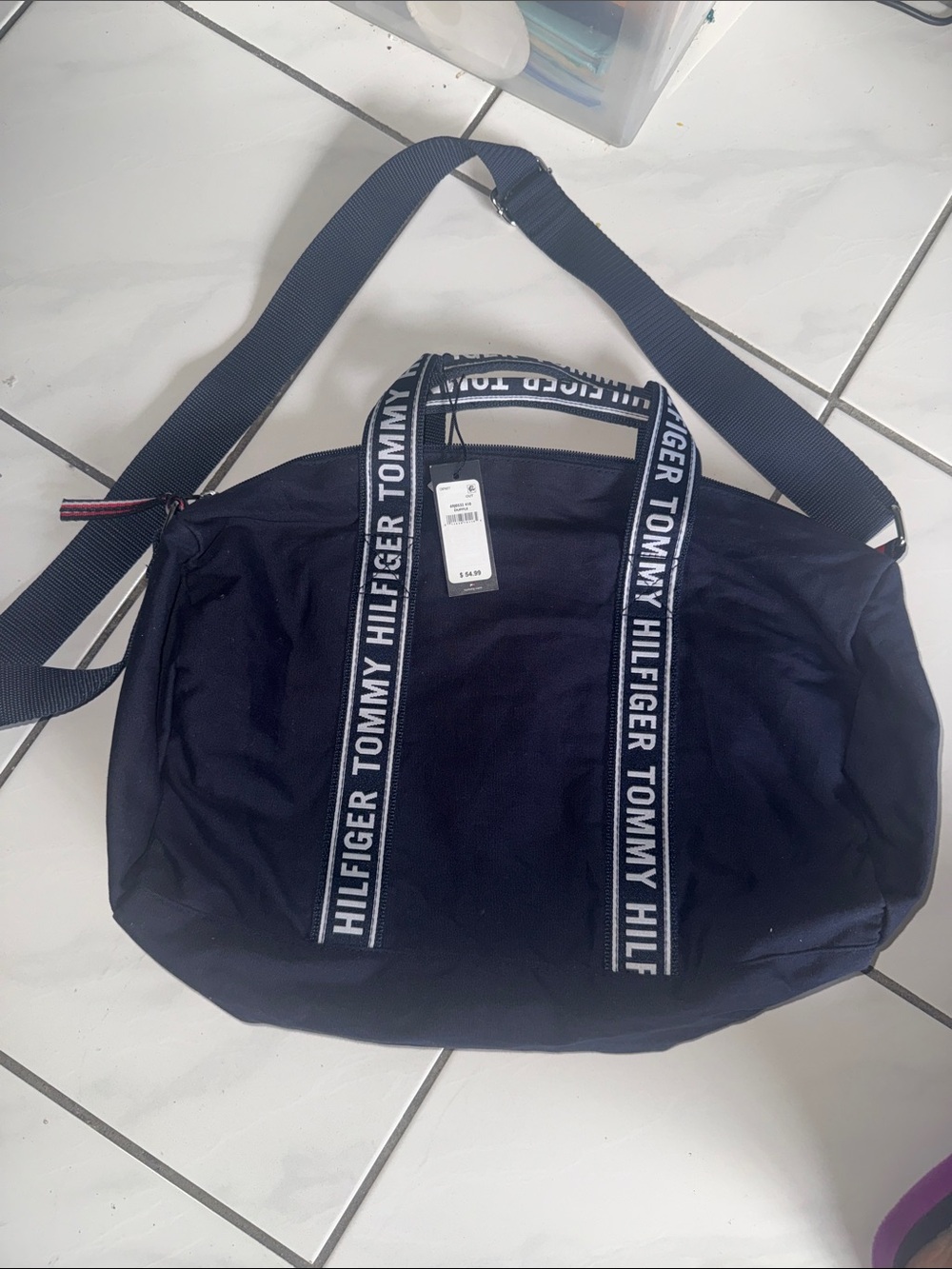 Tommy Hilfiger Navy Duffel with Branded Webbing Straps